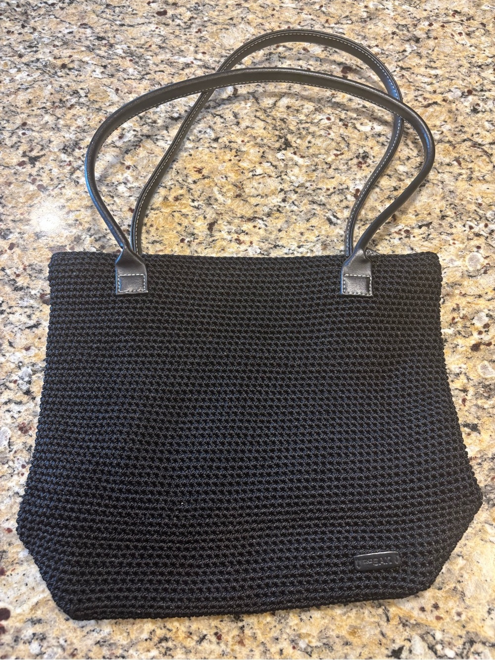 The Sak Black Woven Tote with Leather Handles